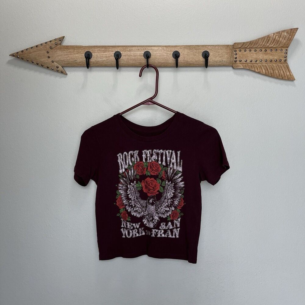 Fifth Sun | Maroon Burgundy Red Rock Festival 1965 San Fran To NY Crop Tee Small